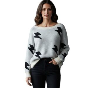 Miracle Lightening Bolt Scoop Neck Long Sleeve Knit Sweater